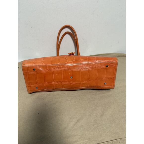 Dooney & Bourke Tote Bag Croc Embossed Leather Orange Satchel Made in Italy - Picture 11 of 14
